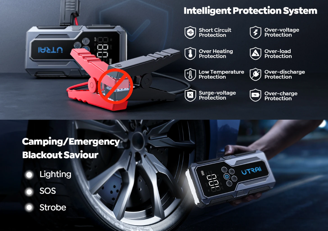 4-in-1 Jump Starter, Air Compressor, Power Bank and Flashlight