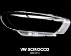 Car headlight cover for VW Scirocco 2008-2014 on a black background